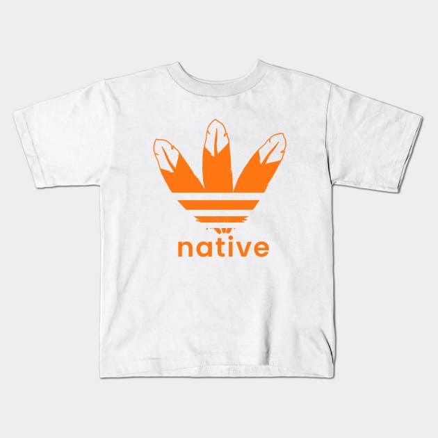 Native American 3 Feather Design Orange Kids T-Shirt by Eyanosa